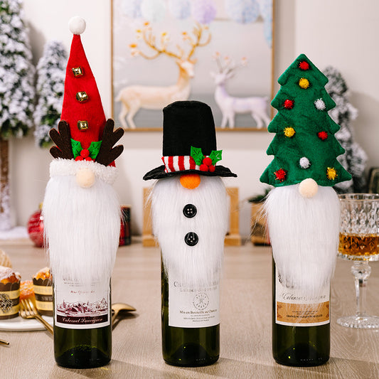 New Christmas Decoration Antler Top Hat Faceless Doll Wine Bottle Cover