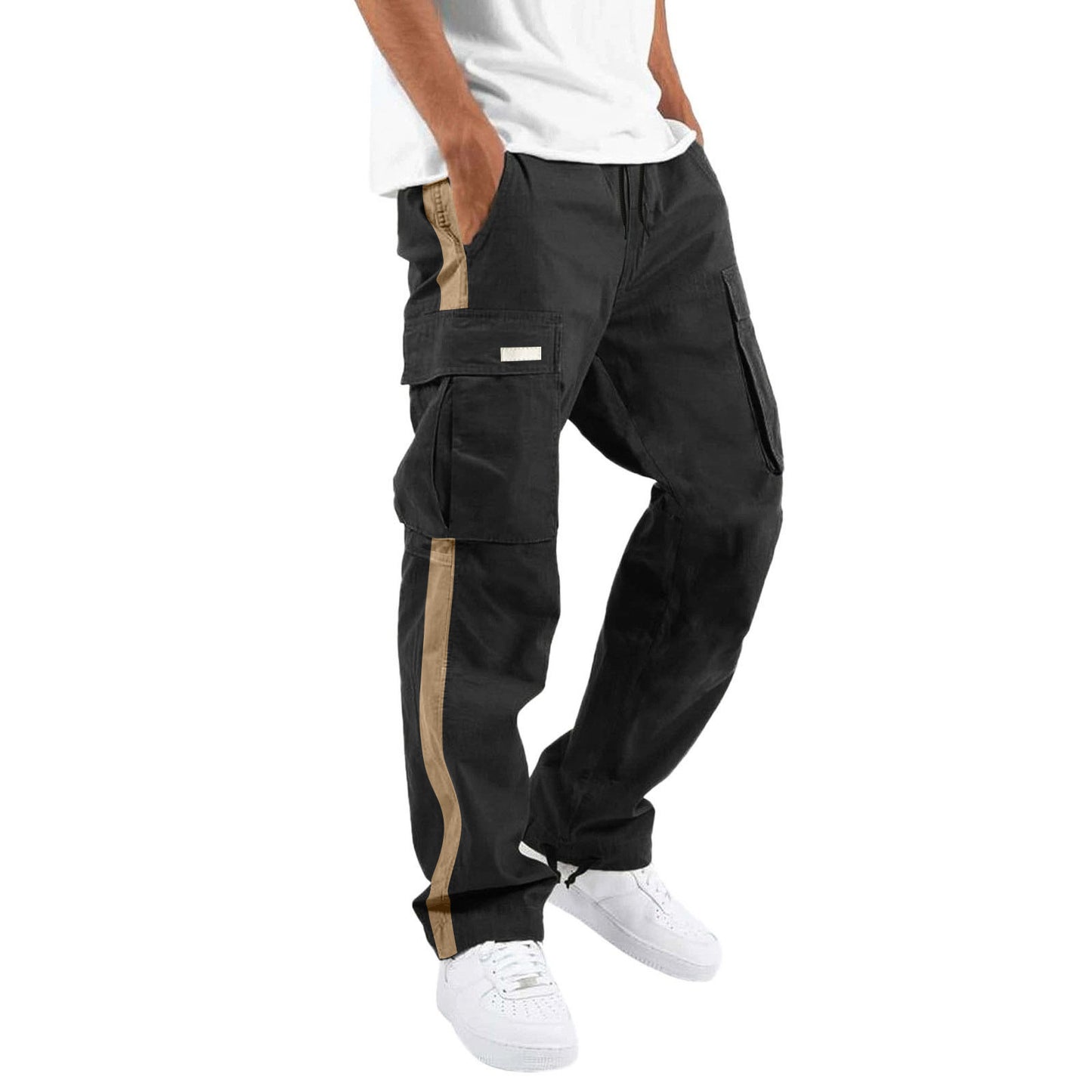 Men's Fashion Casual Drawstring Drawstring Pocket Color Blocking Pants