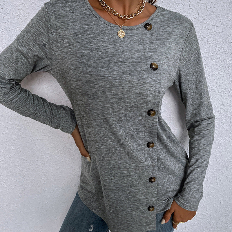 Long-sleeved Single-breasted Casual Home Loose T-shirt