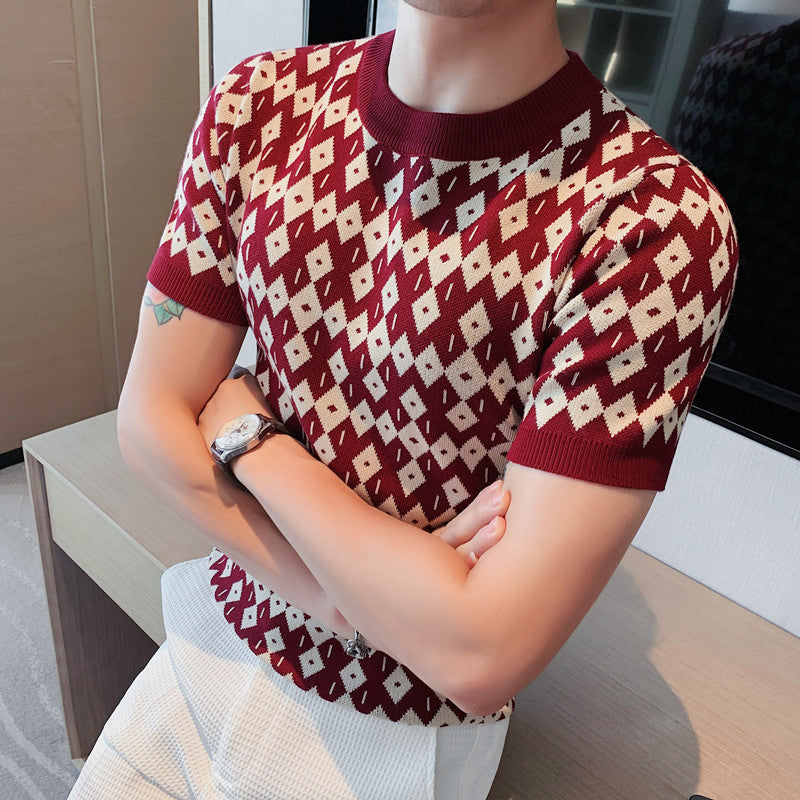 Round Neck Breathable Casual Slim Korean Style Bottoming T-shirt Half Sleeve Sweater