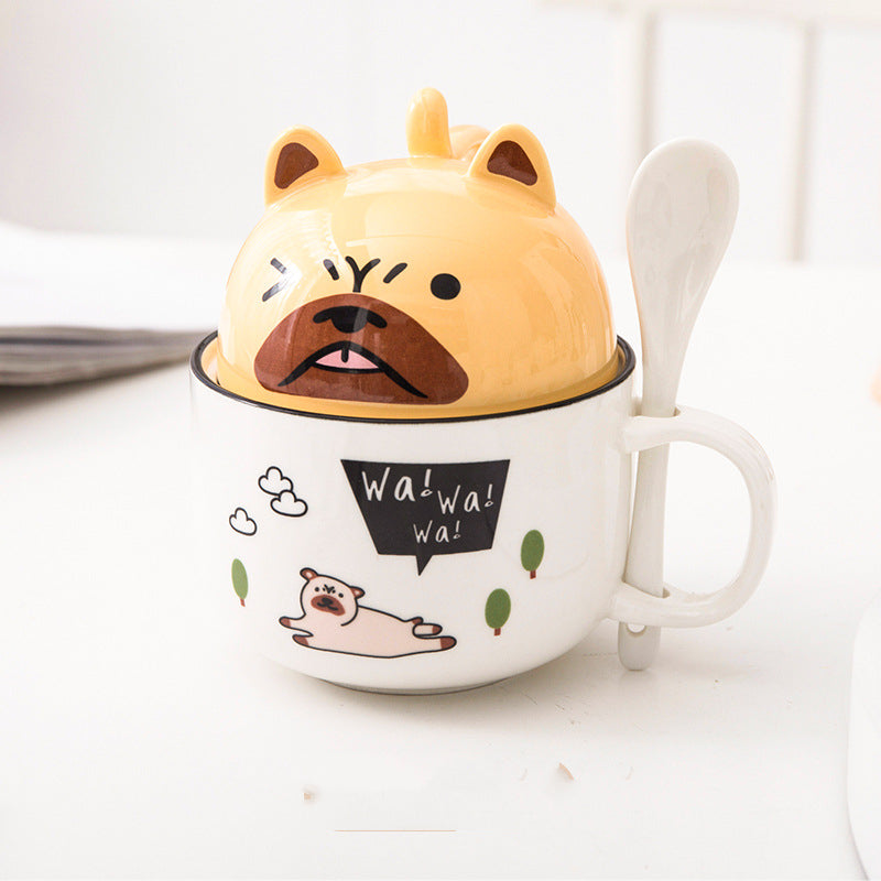 Cartoon Office Ceramic Mug With Lid Spoon