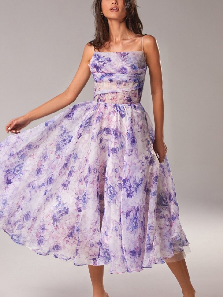 Strapless Sleeveless Printed Swing Dress