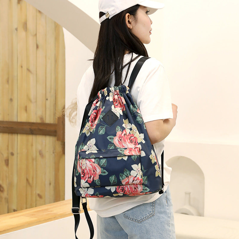 Travel Drawstring Ladies Print Backpack Large Capacity Oxford Cloth