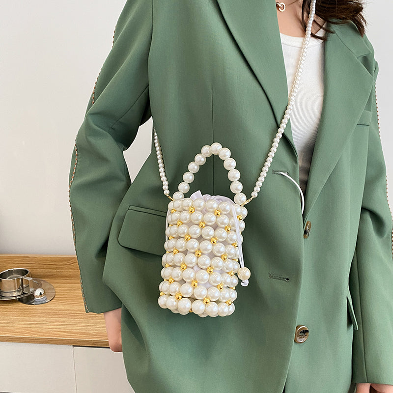 Mini Beads Bag Handmade Vintage Handbags Evening Party Shoulder Bag Female 2022 Wedding Bags With Pearls Luxury Women's Totes