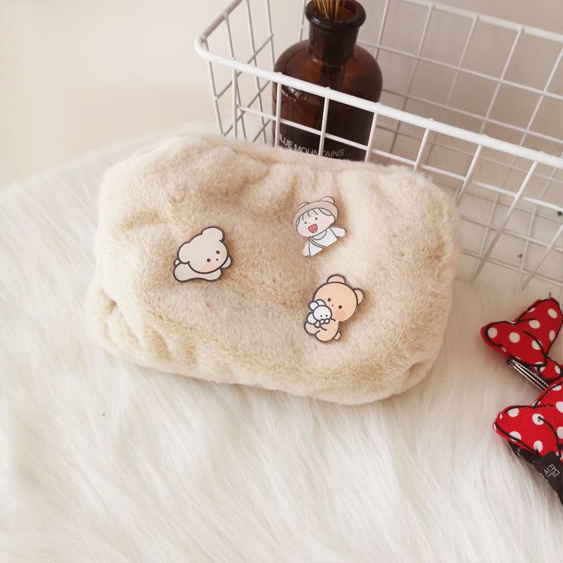 Warm Plush Cosmetic Bag Large Capacity Cosmetic Storage Bag