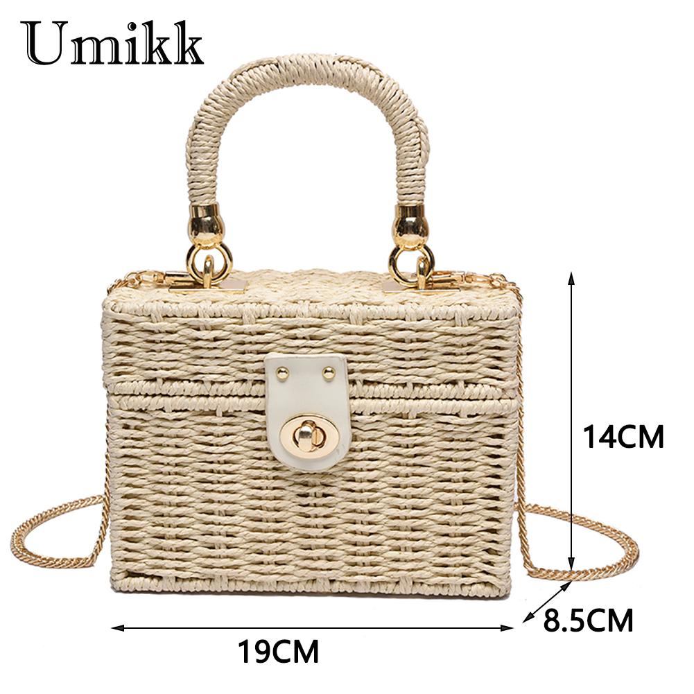 Rattan Straw Shoulder Bag Women Boho Hand-Woven Basket Messenger Bag Summer Beach Square Box Top-handle Handbag For Lady Girls