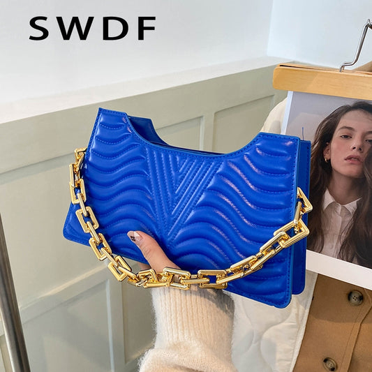 SWDF New Popular Bag Luxury Handbags Designer Women Shoulder Bag 2022 New Striped Underarm Bags Fashion Chain Ladies Hand Bag