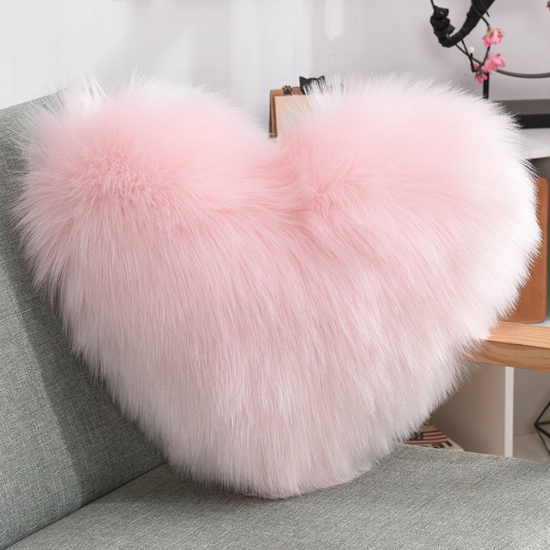 Throw Pillows Heart Shape Long Plush Fluffy Shaggy Cushion Cover