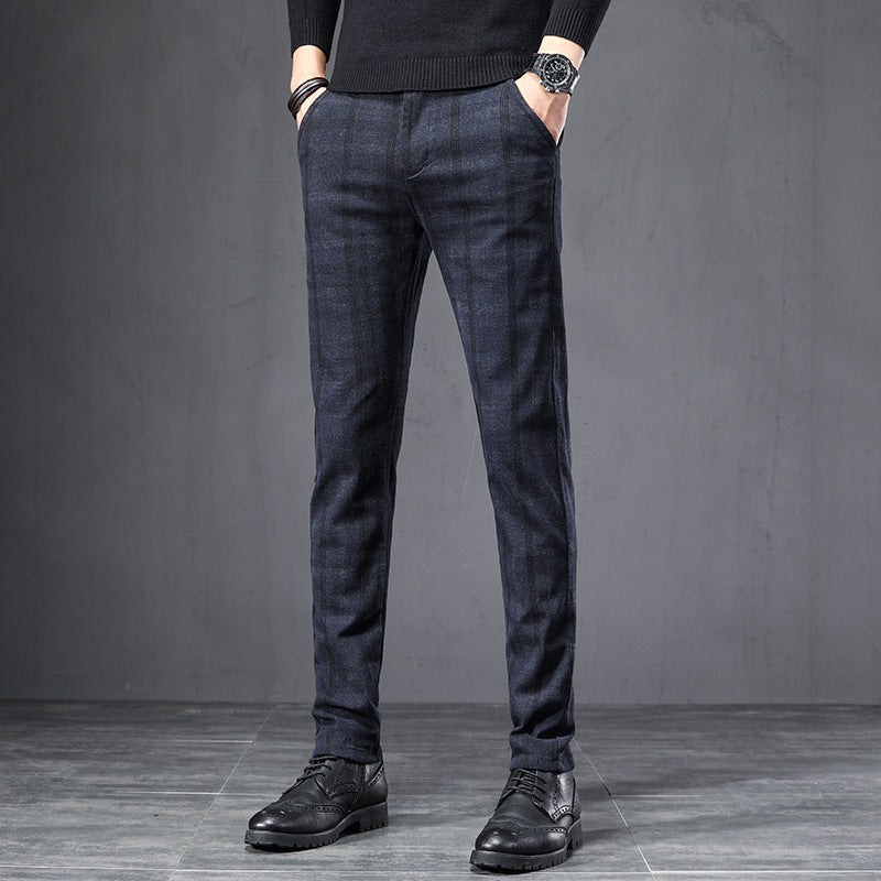 Autumn Plaid Pants Slim Straight Loose Men's Casual Pants Trousers Small Feet