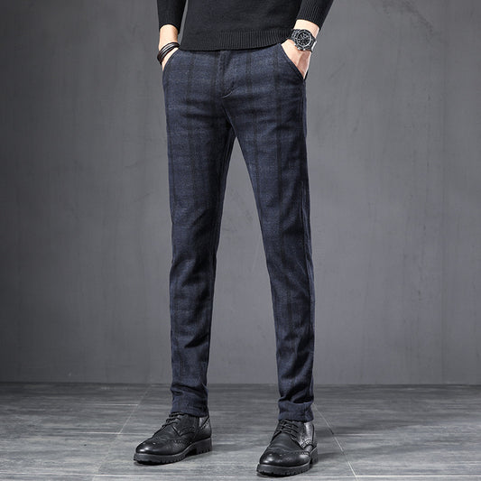 Autumn Plaid Pants Slim Straight Loose Men's Casual Pants Trousers Small Feet