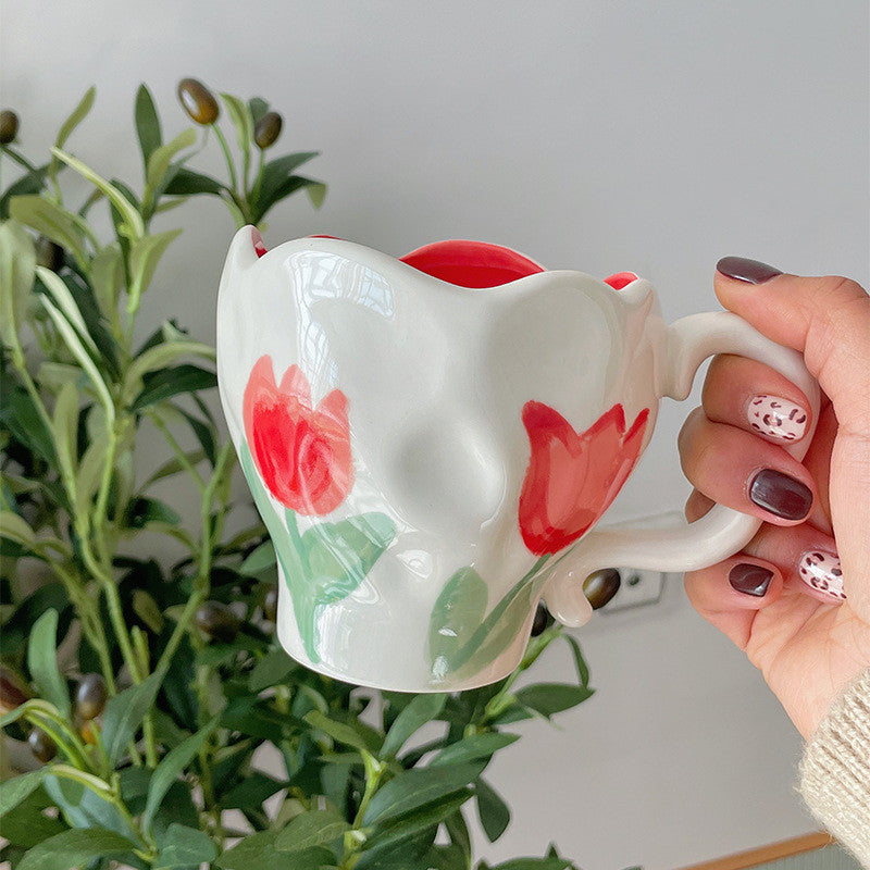 Vintage Hand-kneaded Ceramic Tulip Lily Of The Valley Flower Water Cup