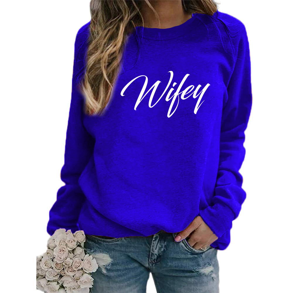 Wifey Letter Print Crew Neck Hoodier Casual