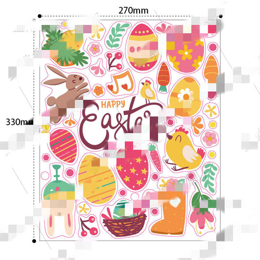 Cross Border Easter Window Stickers Non Adhesive Static Window Stickers Rabbit Egg Stickers Easter Bunny Window Stickers