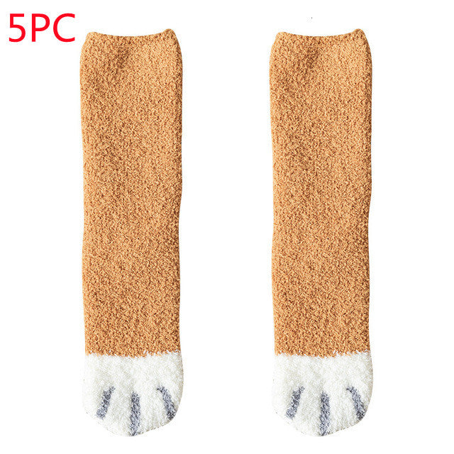 Women's Coral Fleece Cat Paw Pattern Kawaii Thick Warm Socks