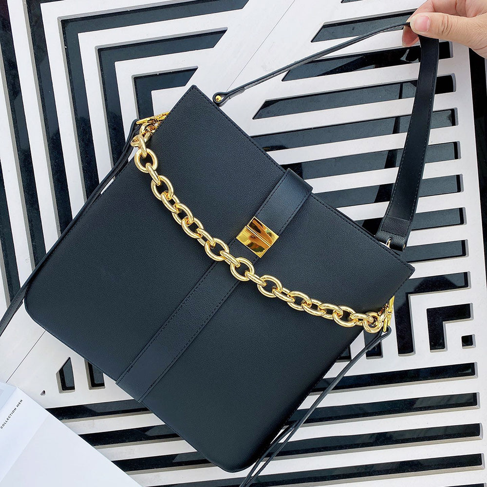 Vintage Fashion Women Shoulder Bag Crossbody Totes Handbag Chain OL Style Cowhide Leather Designer Brand