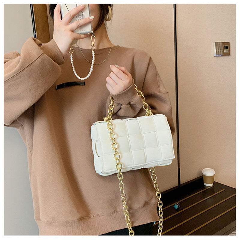 Braided Frosted Portable Square Luxury Designer 2022 Fashion Chain Shoulder Messenger Texture Women's Bag Handbag