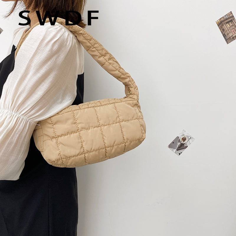 SWDF New Small Clutch Handbags For Women Soft Canvas Hobos Shoulder Bag Simple Green Hand Bags Women Retro Mini Shoulder Purse