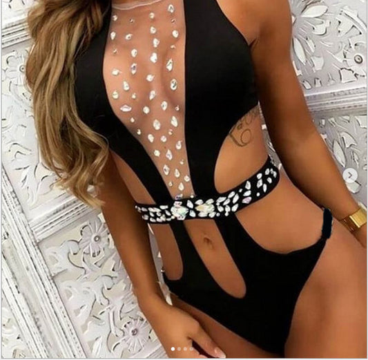 Diamond One-piece See-through Cutout Swimsuit