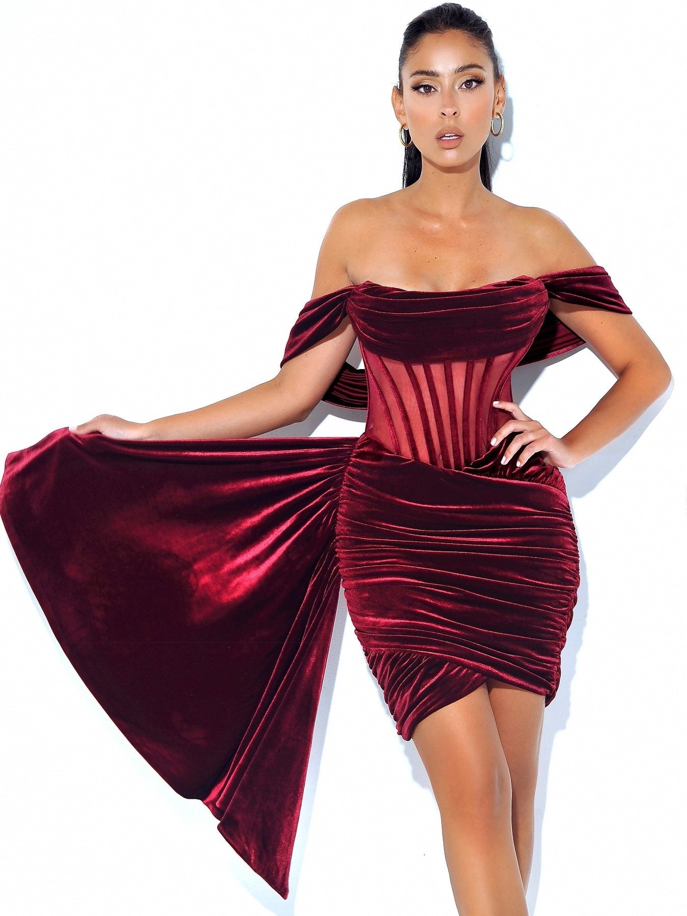 Women's Velvet With Breast Sexy Evening Dress