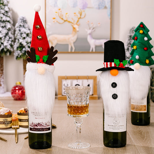 New Christmas Decoration Antler Top Hat Faceless Doll Wine Bottle Cover