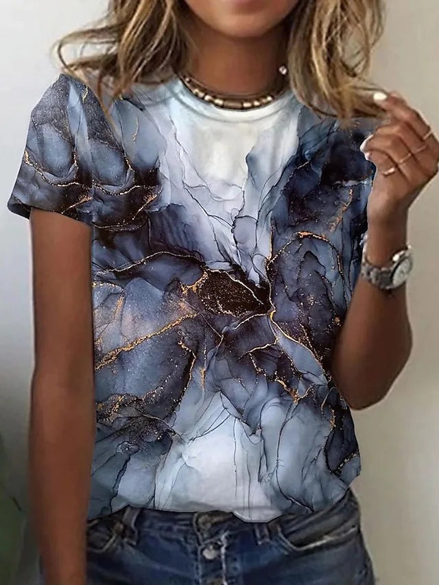 Gradient Print Shirts For Women Loose Casual Short Sleeve Top