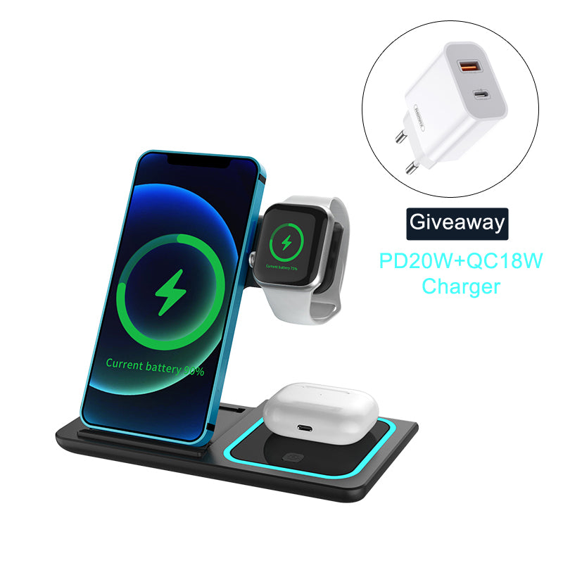 Three-in-one Mobile Phone Watch Headset Wireless Charger Folding Stand