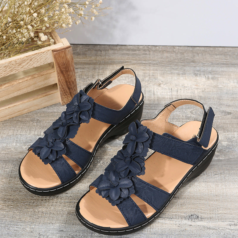 Flowers Sandals Summer Velcro Wedges Shoes For Women