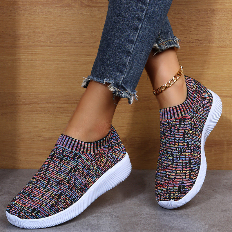 Stripe Knit Sock Shoes Flats Sneakers Running Walking Loafers