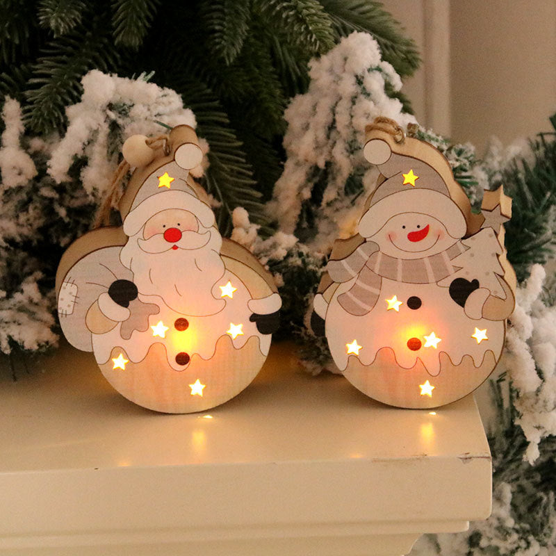 White Nordic Style Christmas Decoration Supplies Christmas Wooden Luminous Pendant