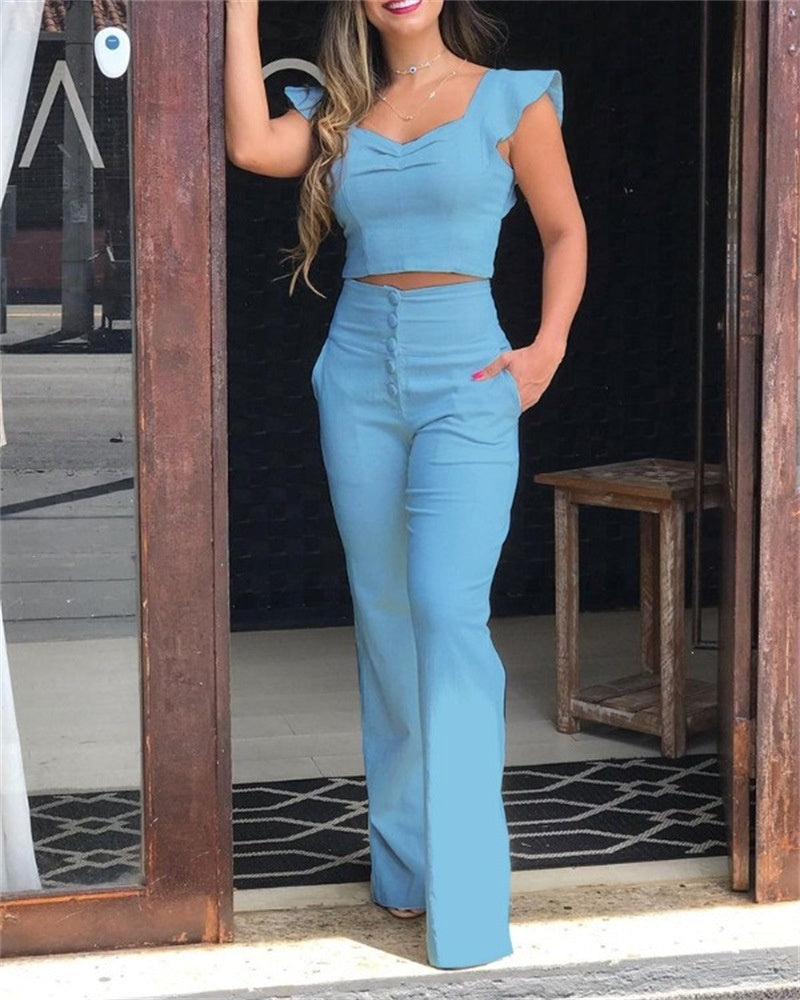 Slim Blouse And High Waist Long Pants Temperament Suit Women