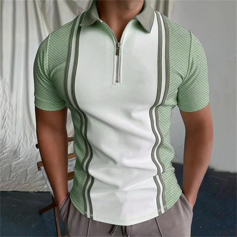 Men's Short Sleeved Zipper Polyester