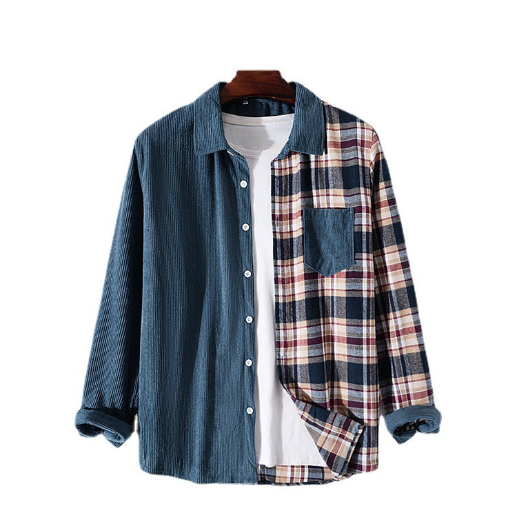 Fashion Lapel Long Sleeve Plaid Men's Shirt