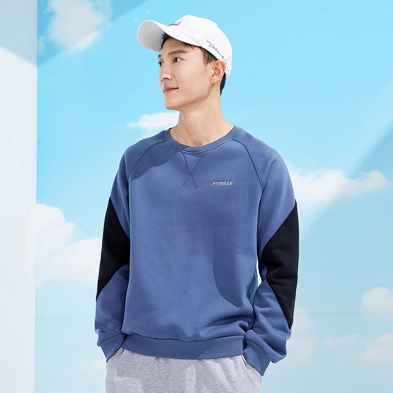 Round Neck Sweater Men's Cotton Stitching Contrast Color Pullover