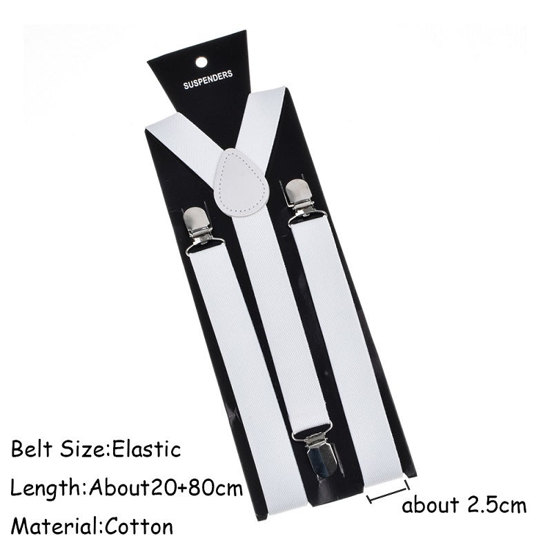 Solid Color Unisex Elastic Suspenders Strap Clip