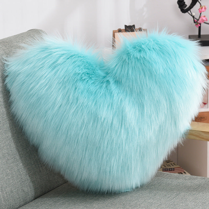 Throw Pillows Heart Shape Long Plush Fluffy Shaggy Cushion Cover