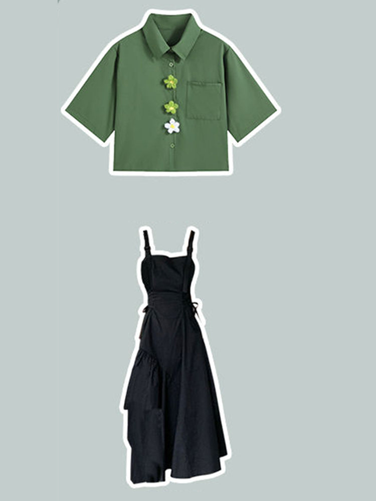 Women's Fashion Simple Short Sleeve Dress Set