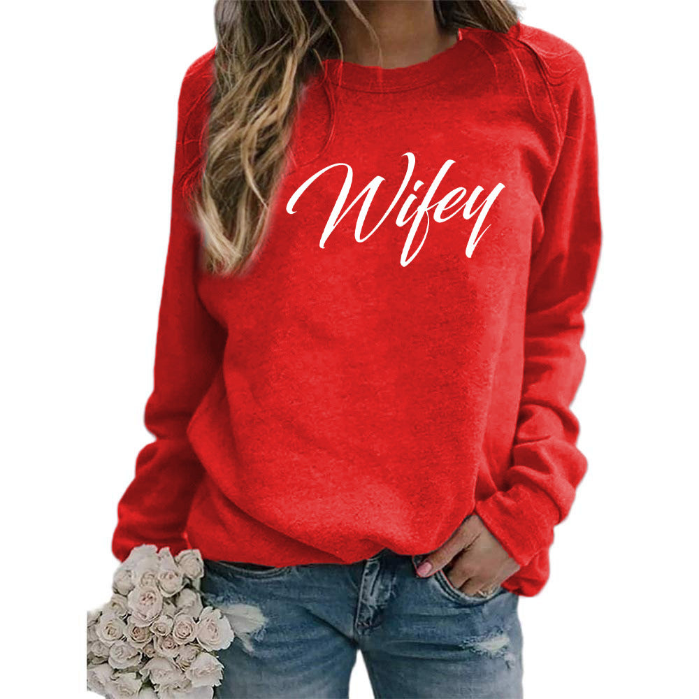 Wifey Letter Print Crew Neck Hoodier Casual