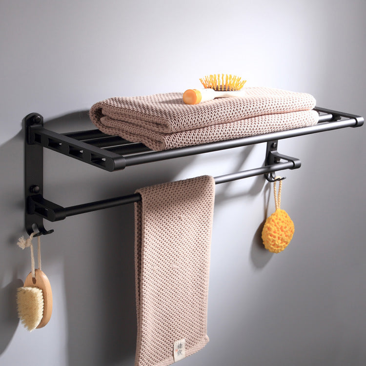 Bathroom Wall-mounted Matt Black Space Aluminum Bath Towel Rack