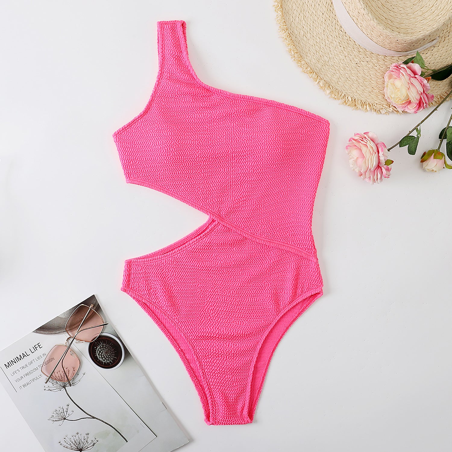 Swimsuit Womens One Piece Bikini Solid Color One Shoulder Swimsuit