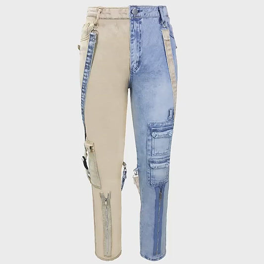 Color Block Wash Jeans Men's Trendy Brand Slim Straight-leg Pants