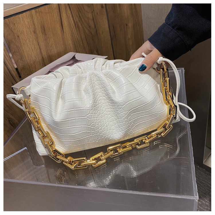 SWDF Day Clutch Thick Gold Chains Dumpling Clip Purse Bag Women Cloud Underarm Shoulder Bag Pleated Hobos Pouch Totes Handbag