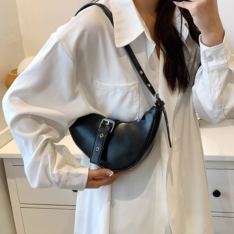 Small Simple Leather Saddle Crossbody Bag For Women 2022 Summer Branded Trendy Fashion Shoulder Handbags And Purses Belt Design