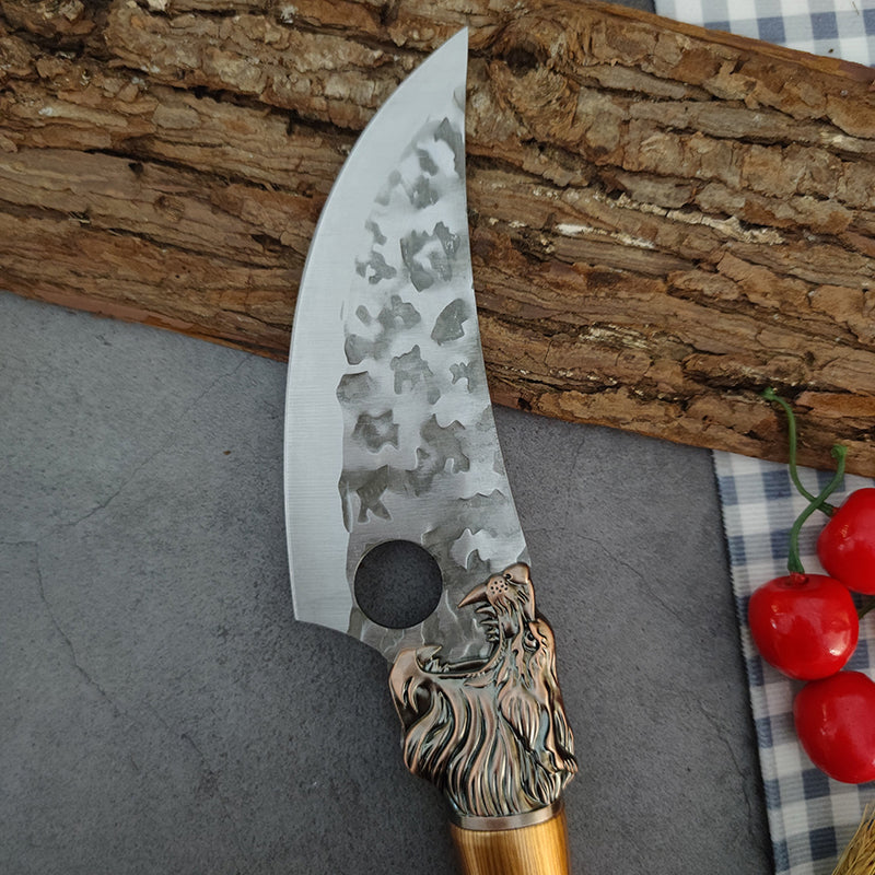 Forging Outdoor Wolf Head Slaughtering Knife