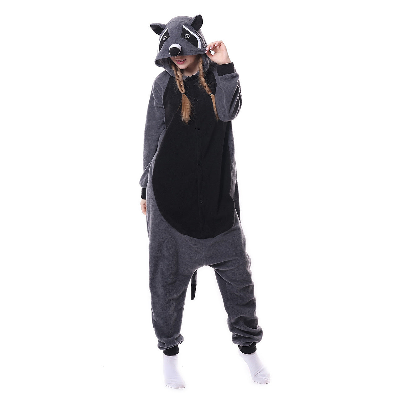 Grey Raccoon One Piece Pajamas Autumn And Winter Home Wear