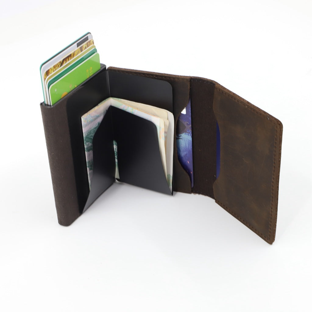 Automatic Pop-up Credit Card Case Vintage Style Leather Wallet