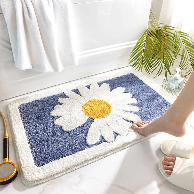 Bathroom Door Entrance Mat Daisy Bath Rug Bathroom Non-Slip Mat Toilet Door Mat Entrance Door Absorbent Mat Anti-slip Door Mat