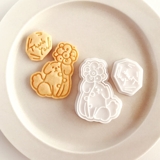 Kitten Bear Puppy Holding Flower Animal & Floral Cookie Mould