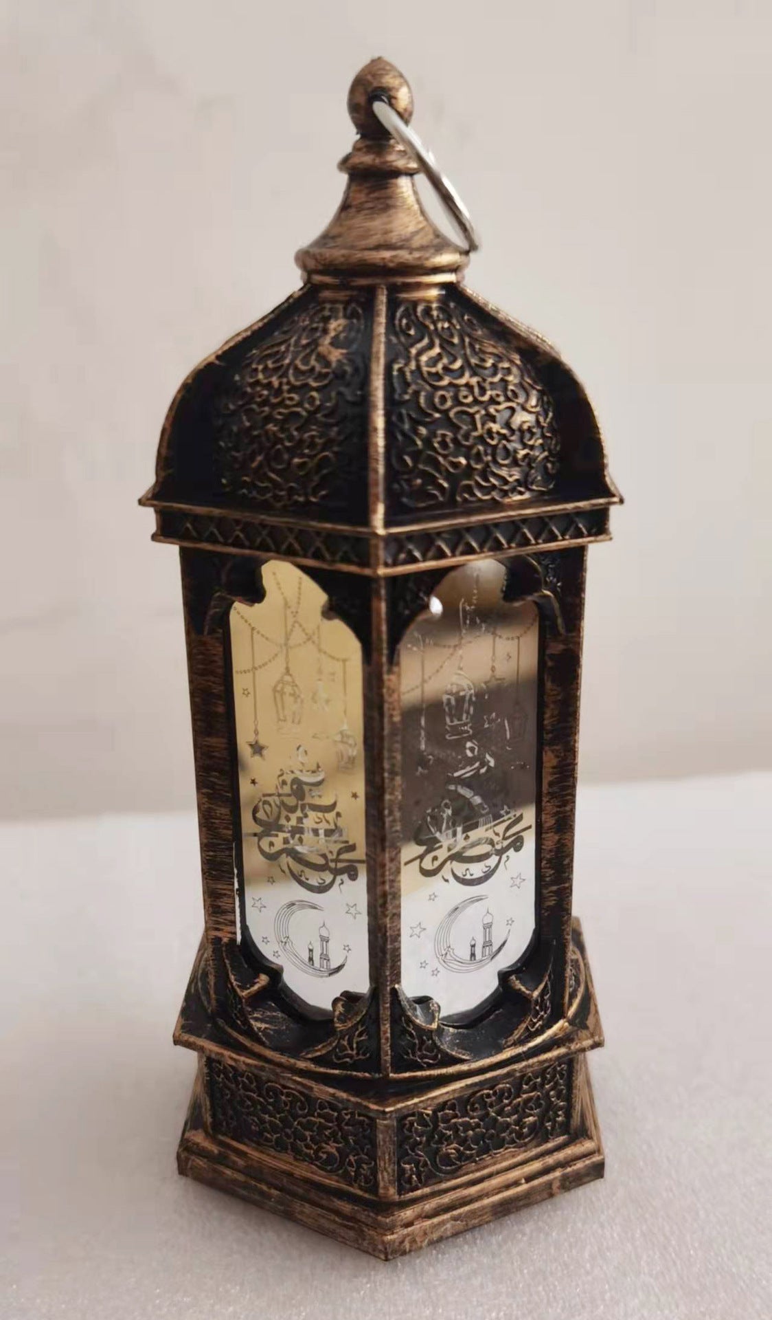 Electronic Luminous Ornament Christmas Retro Hexagonal Glass Wind Lamp