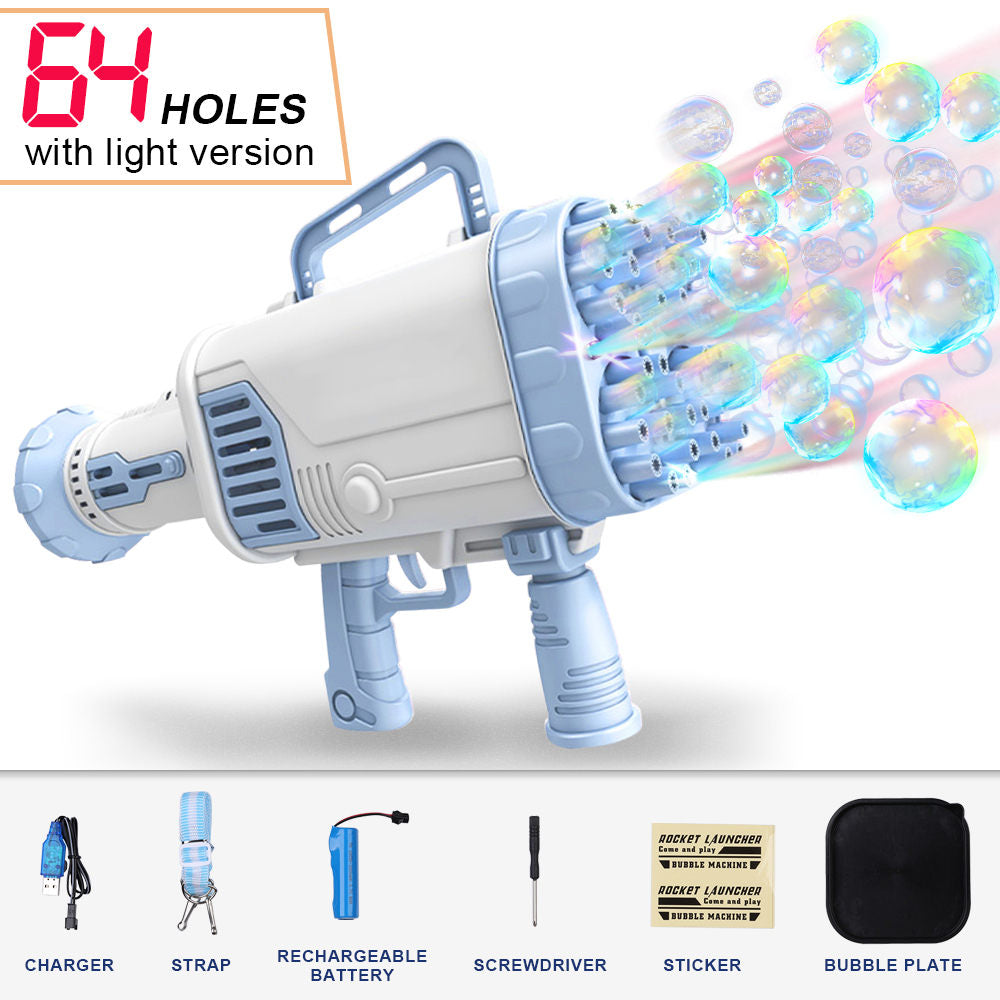 Automatic Electric Bubble Gun for Kids, with 64 Holes, Rocket Launcher, Outdoor Toys, Gift for Boys and Girls