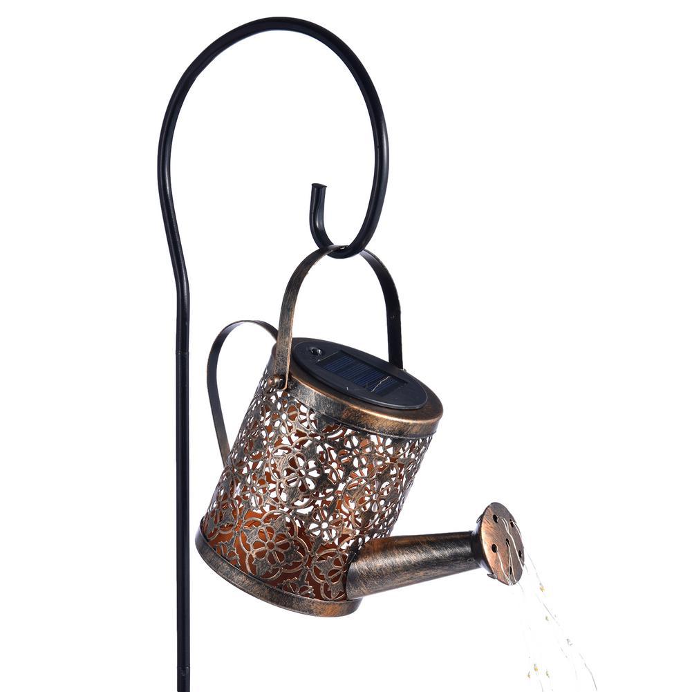 Outdoor Solar Watering Can Ornament Lamp Garden Art Light Decoration Hollow-out Iron Shower LED Lights